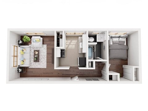 Floor plan for 1 bed, 1 bath, 735 sqft